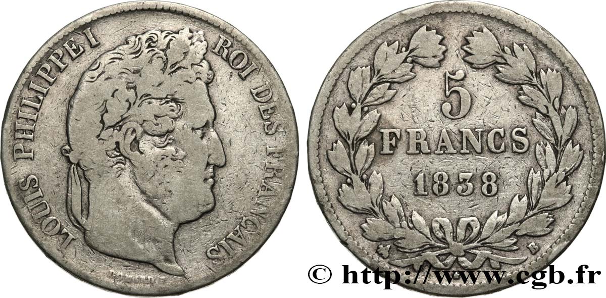 5 francs IIe type Domard 1838 Rouen F.324/69 BC 