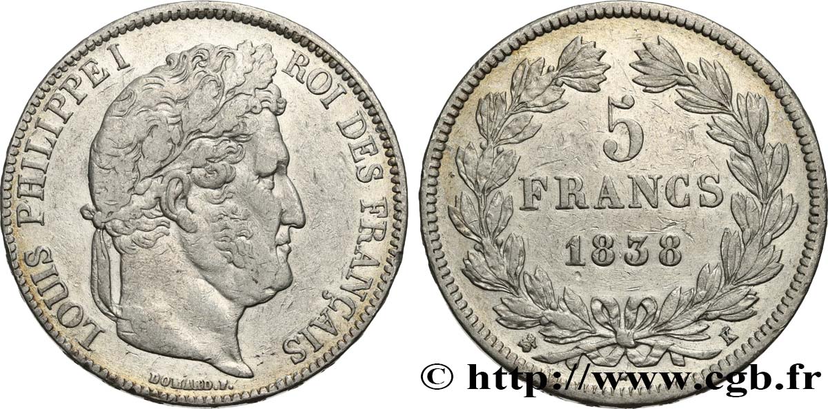 5 francs IIe type Domard 1838 Bordeaux F.324/72 TB30 