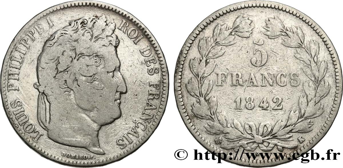 5 francs IIe type Domard 1842 Bordeaux F.324/98 TB 