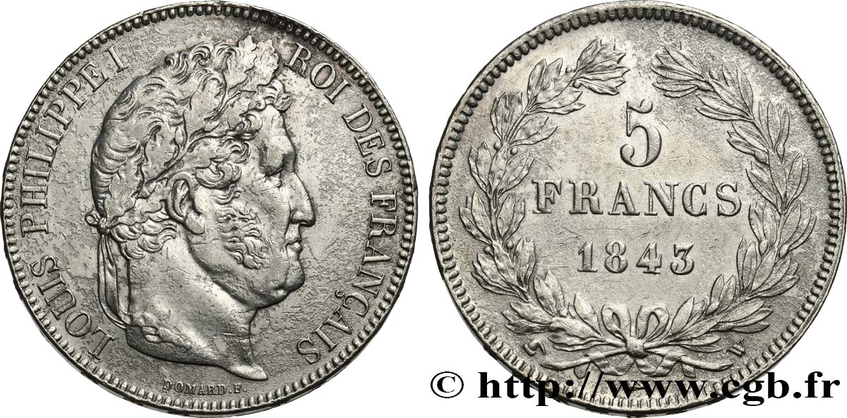 5 francs IIe type Domard 1843 Lille F.324/104 TTB 