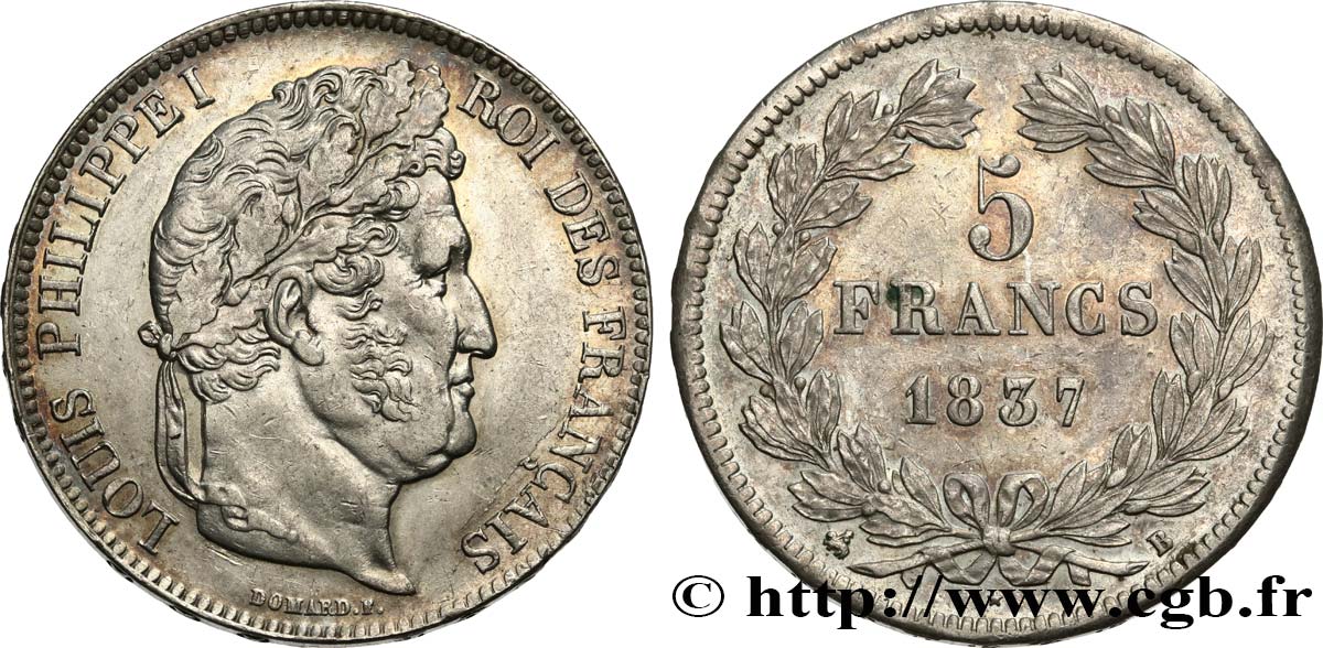 5 francs IIe type Domard 1837 Rouen F.324/62 AU50 