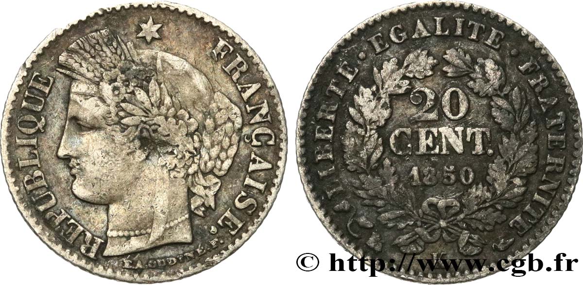 20 centimes Cérès, IIe République 1850 Bordeaux F.146/5 S25 