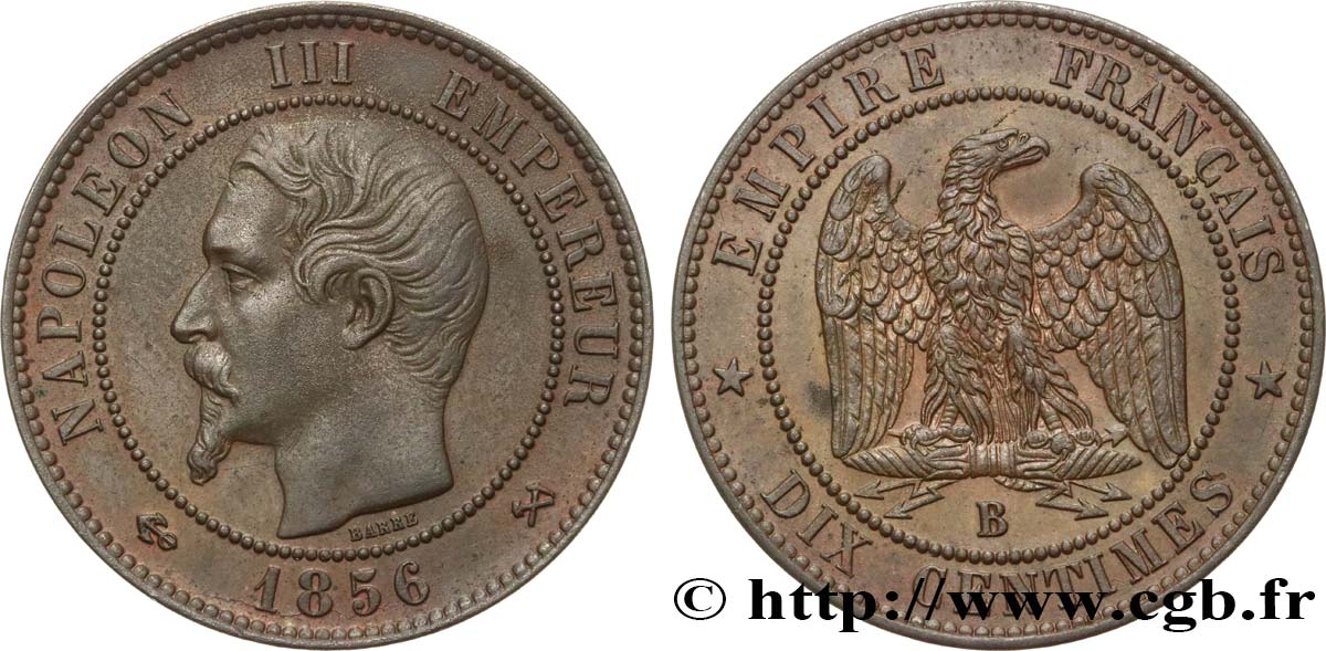 Dix centimes Napoléon III, tête nue 1856 Rouen F.133/35 BB50 