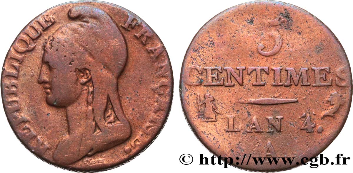 5 centimes Dupré, petit module 1796 Paris F.113/1 MB 