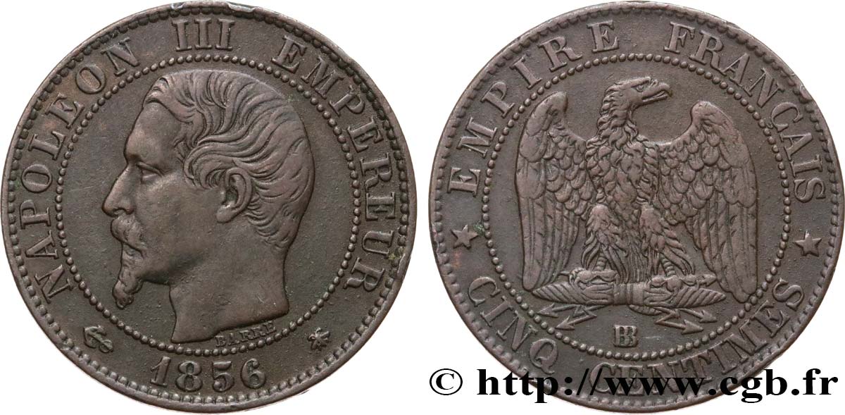 Cinq centimes Napoléon III, tête nue 1856 Strasbourg F.116/32 BB45 