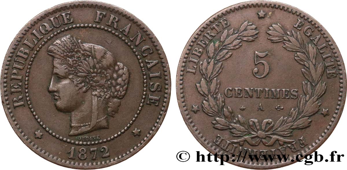 5 centimes Cérès 1872 Paris F.118/4 VF35 