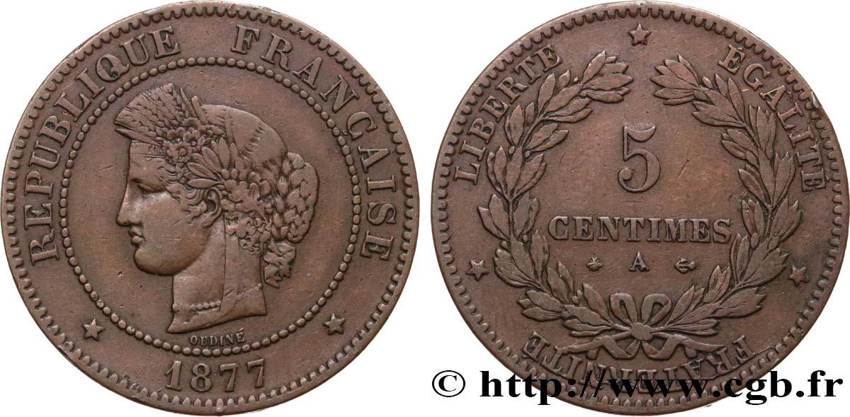 5 centimes Cérès 1877 Paris F.118/15 VF35 