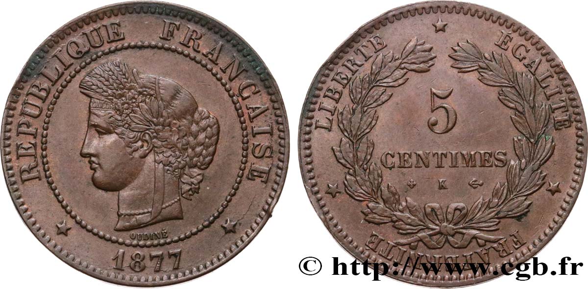 5 centimes Cérès 1877 Bordeaux F.118/16 MBC45 