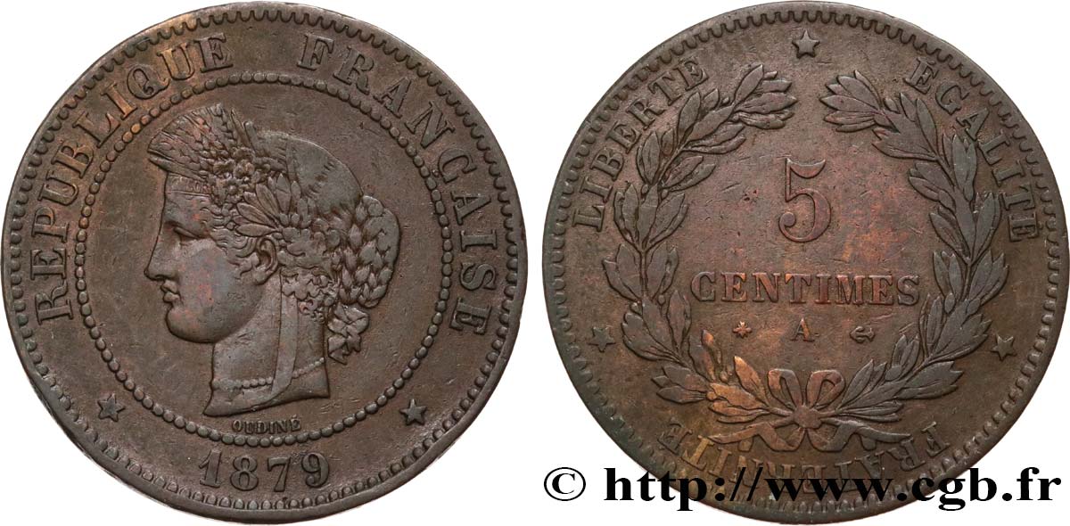 5 centimes Cérès 1879 Paris F.118/20 VF35 
