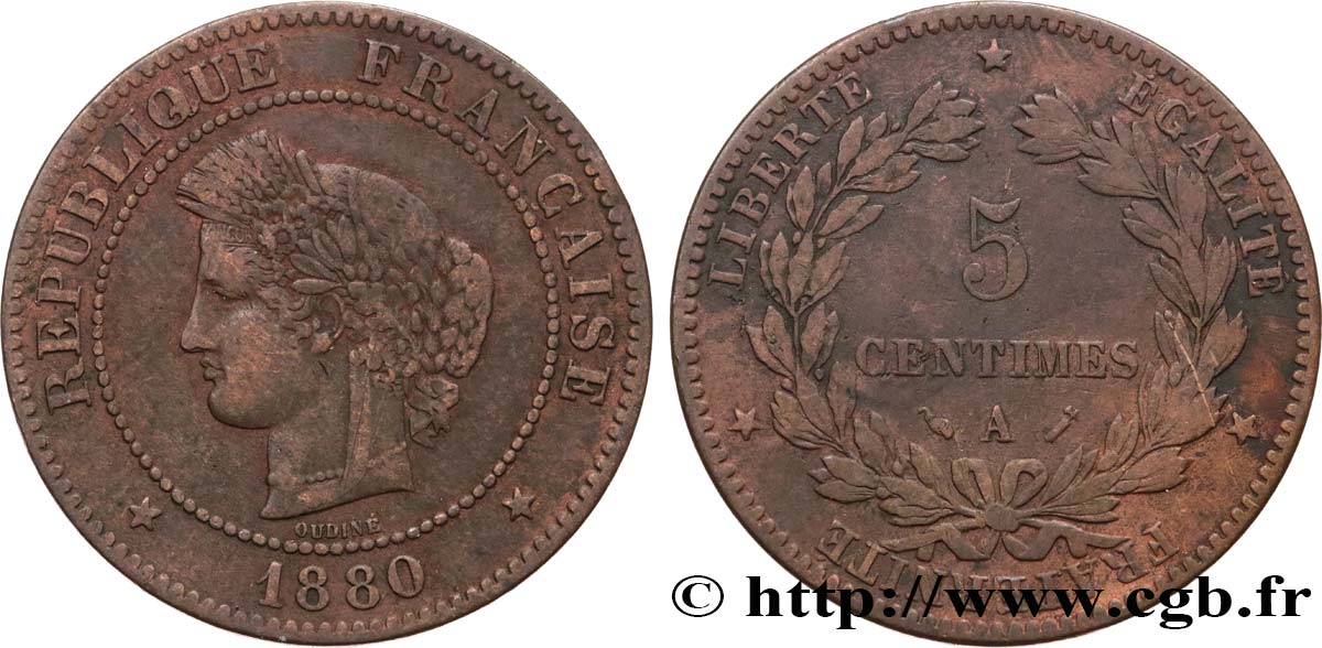 5 centimes Cérès 1880 Paris F.118/21 TB30 
