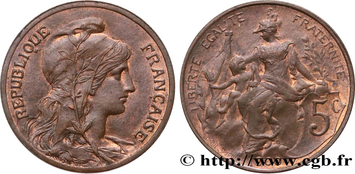 5 centimes Daniel-Dupuis 1900  F.119/9 VZ58 