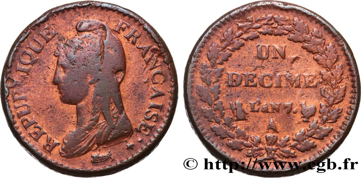 Un décime Dupré, grand module 1799 Paris F.129/22 TB+ 