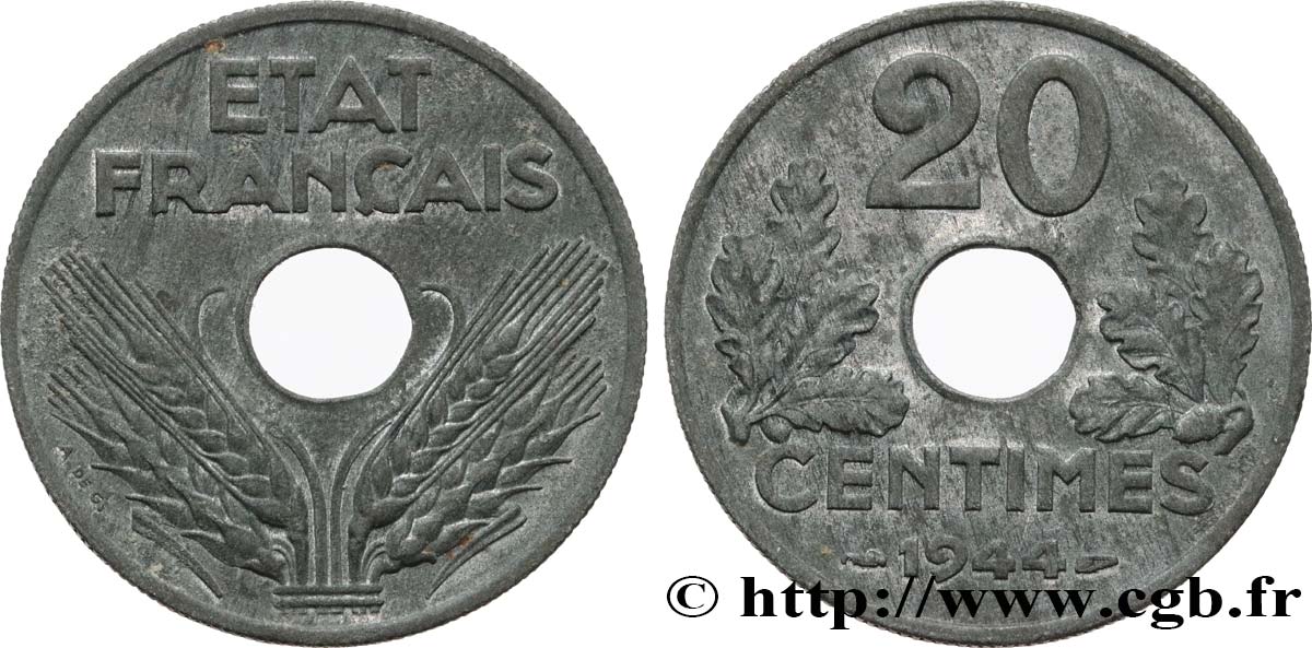 20 centimes État français 1944  F.153A/2 AU53 