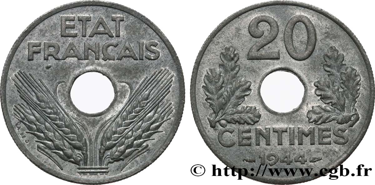 20 centimes État français 1944  F.153A/2 EBC58 