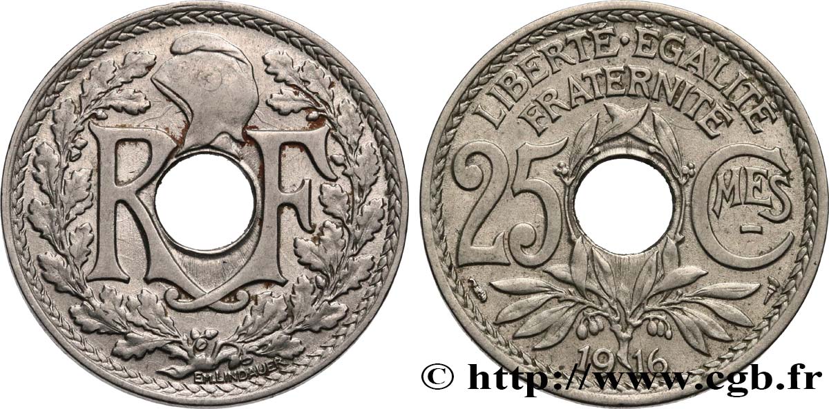 25 centimes Lindauer, Cmes souligné 1916 Paris F.170/4 BC+ 