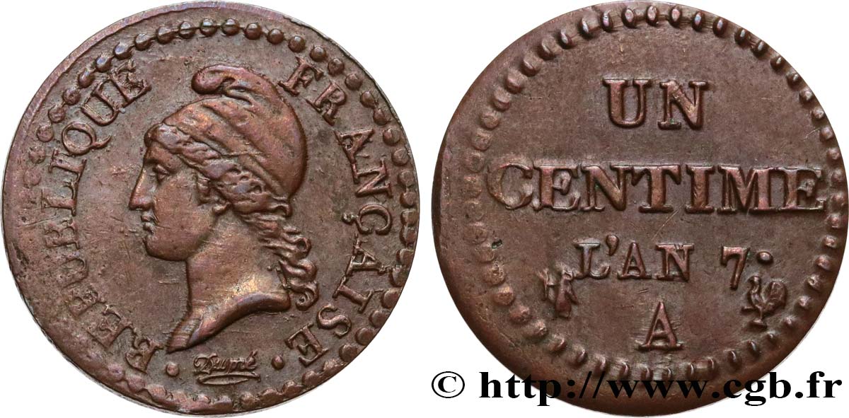 Un centime Dupré, grand 7 1799 Paris F.100/16 XF45 