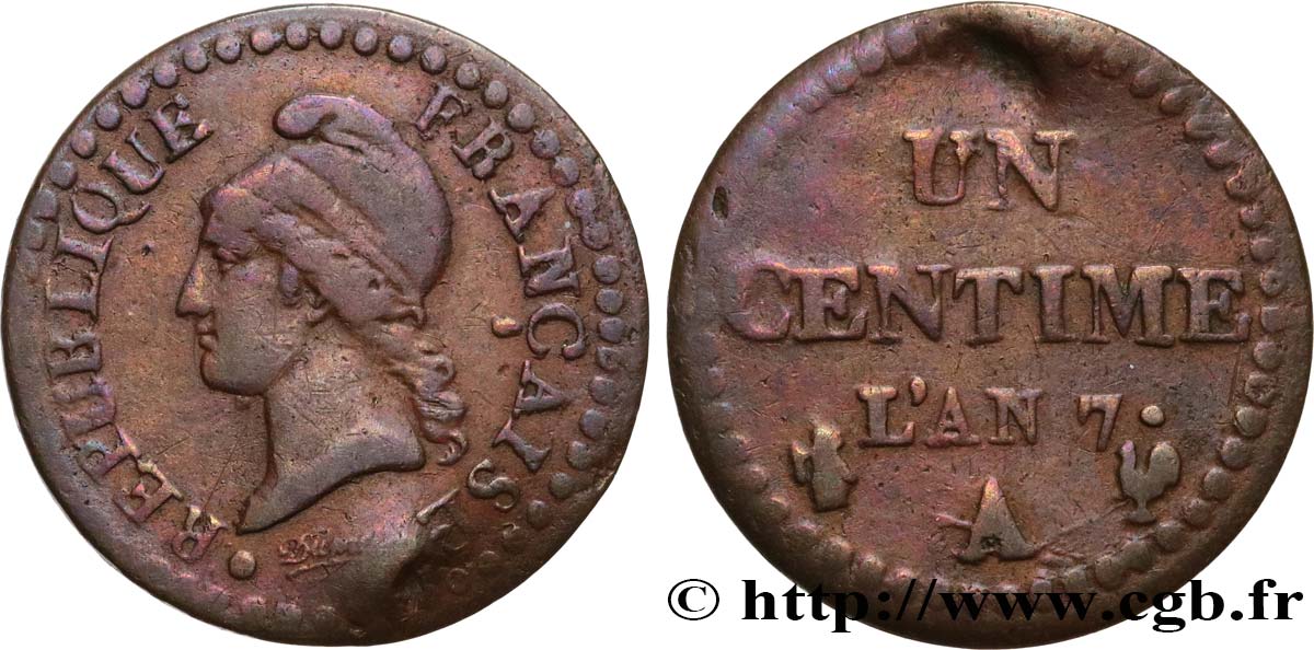 Un centime Dupré, 7 normal 1799 Paris F.100/15 BC 