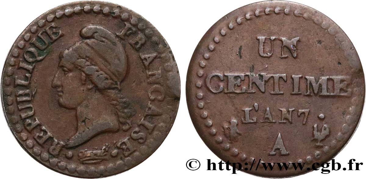 Un centime Dupré, 7 normal 1799 Paris F.100/15 BC+ 