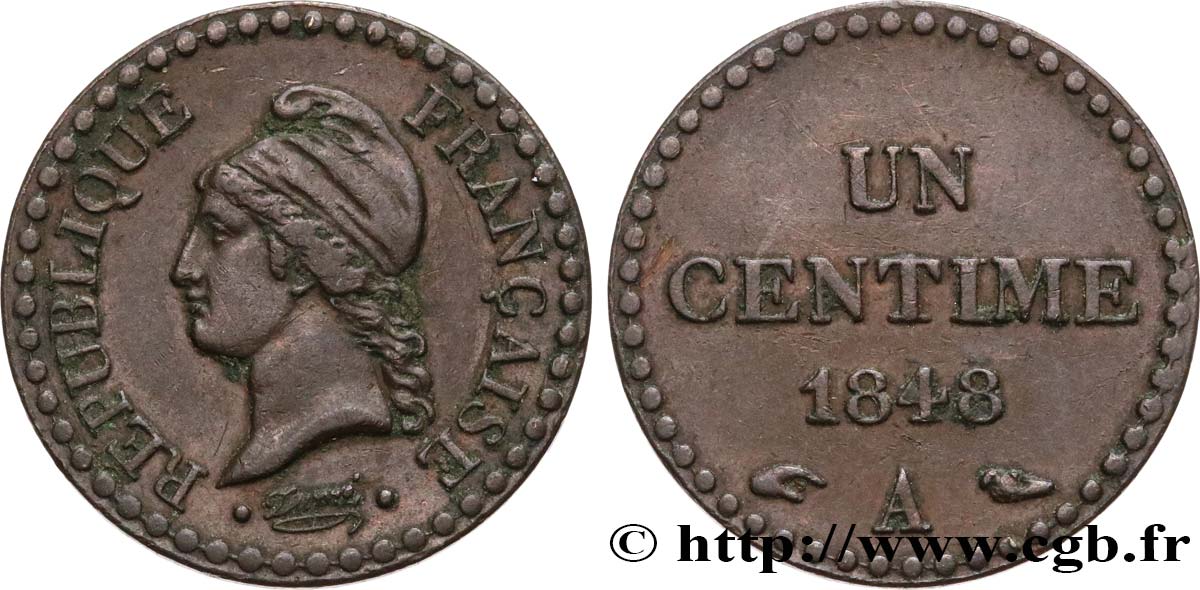 Un centime Dupré, IIe République 1848 Paris F.101/1 XF40 