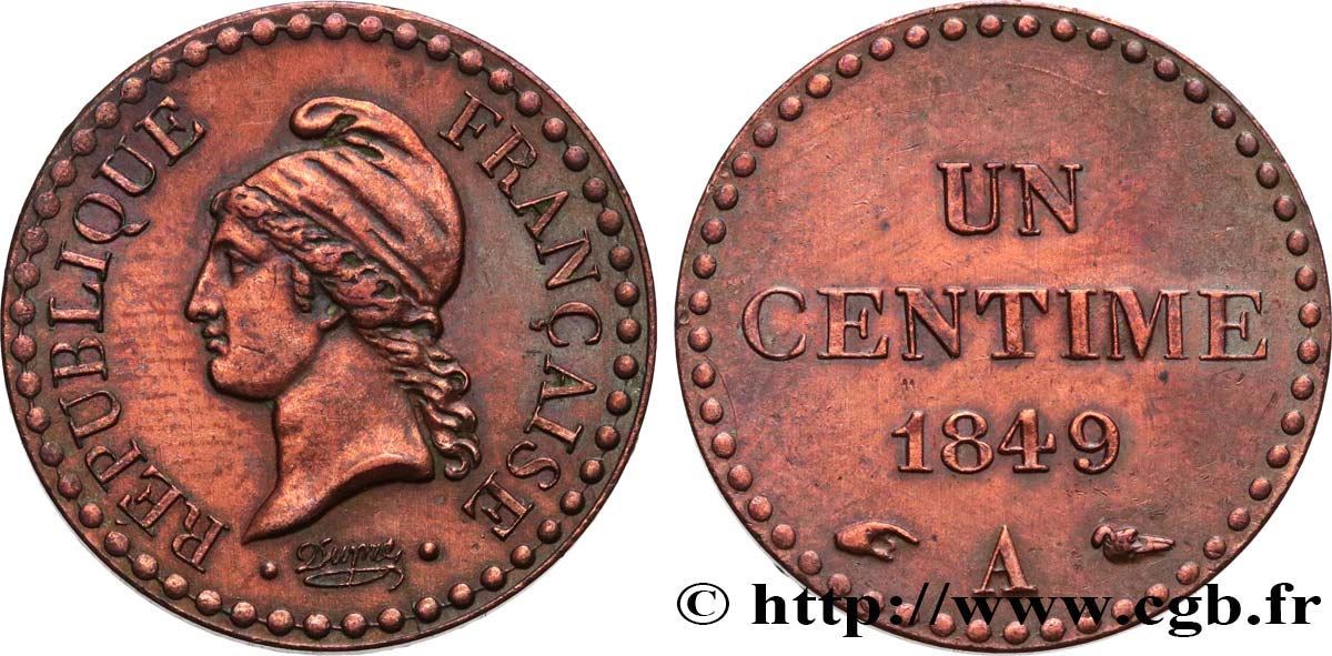 Un centime Dupré, IIe République 1849 Paris F.101/2 SS 