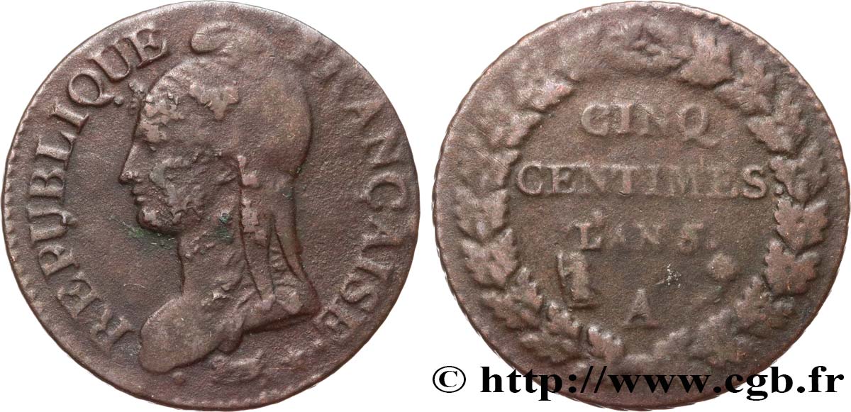 Cinq centimes Dupré, grand module 1797 Paris F.115/1 BC 