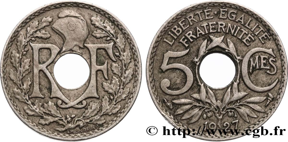 5 centimes Lindauer, petit module 1927  F.122/12 S35 