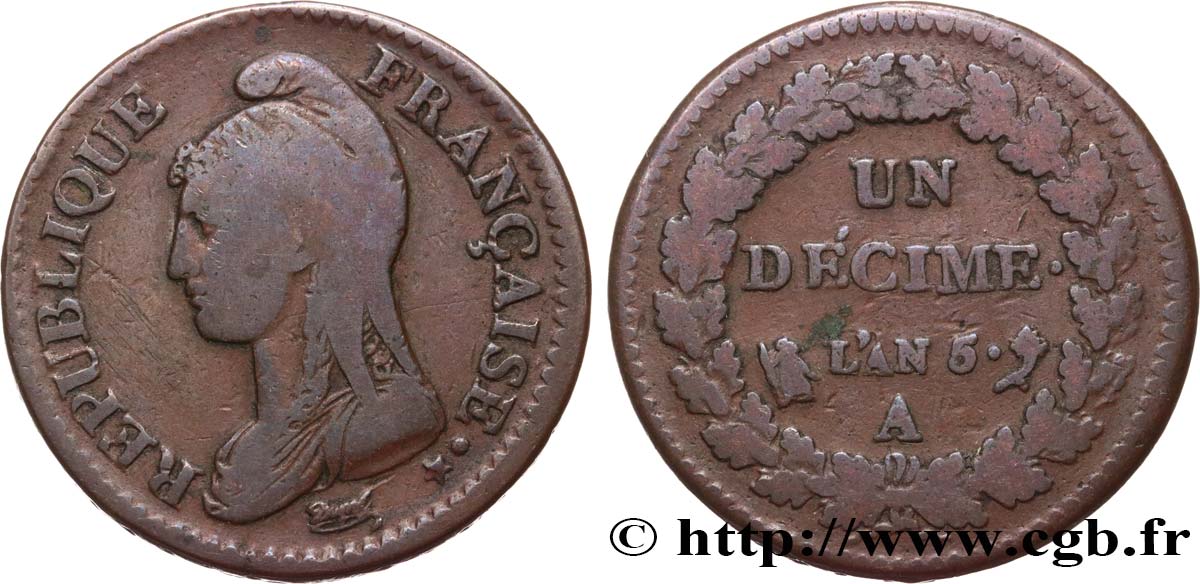 Un décime Dupré, grand module 1797 Paris F.129/1 VF30 