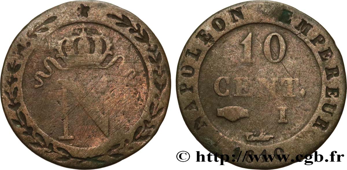 10 cent. à l&nbsp;N couronnée 1810 Limoges F.130/22 F15 