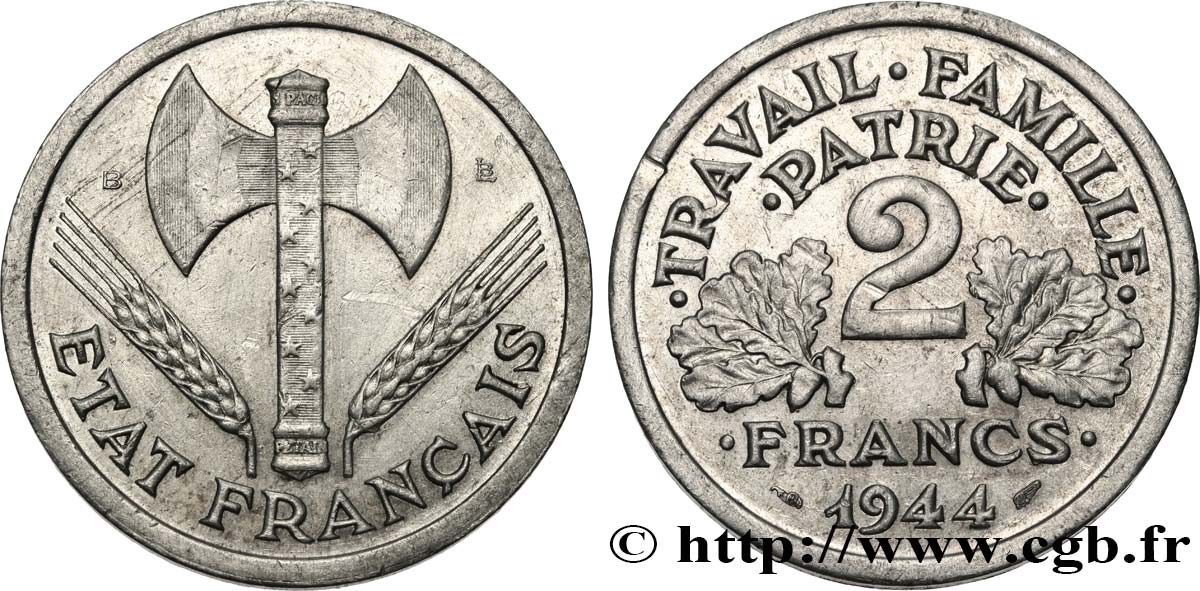 2 francs Francisque 1944 Beaumont-Le-Roger F.270/5 TTB 