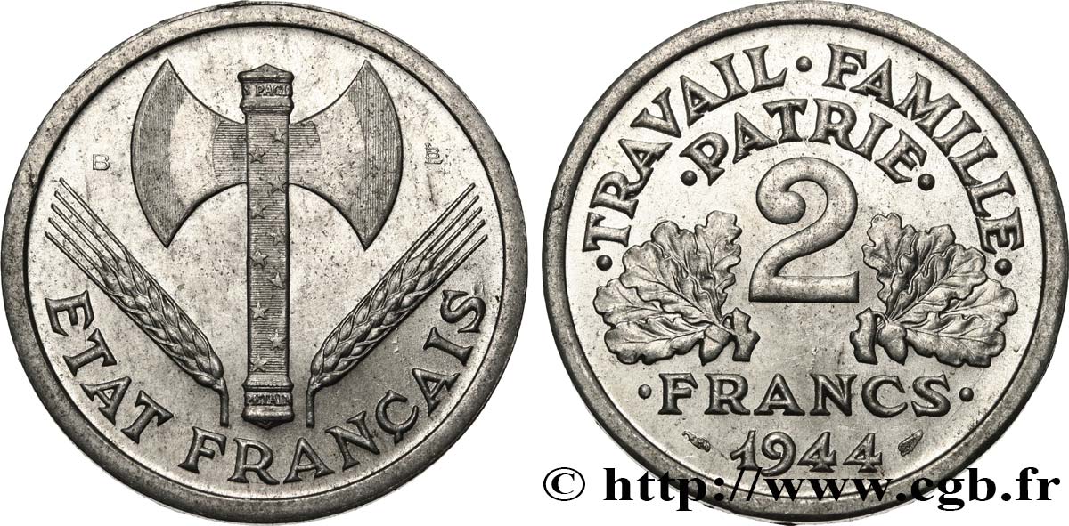 2 francs Francisque 1944 Beaumont-Le-Roger F.270/5 AU53 