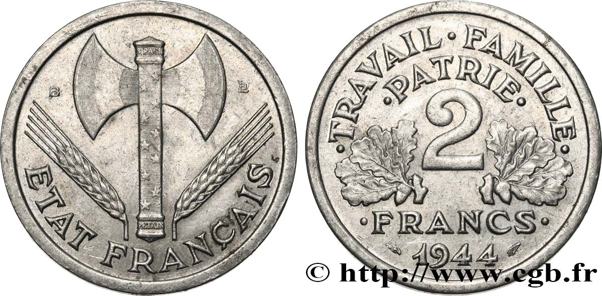 2 francs Francisque 1944 Beaumont-Le-Roger F.270/5 AU50 