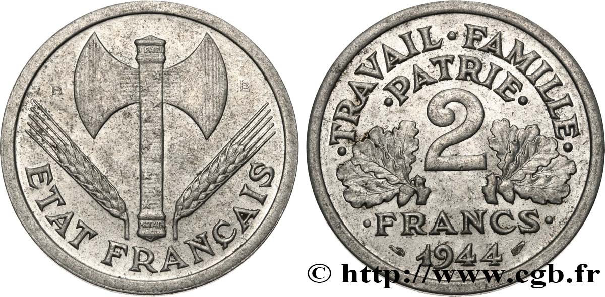 2 francs Francisque 1944 Beaumont-Le-Roger F.270/5 XF45 