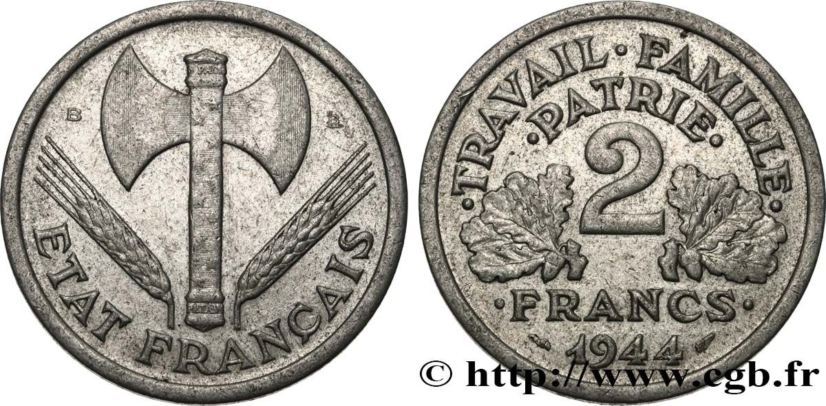 2 francs Francisque 1944 Beaumont-Le-Roger F.270/5 TTB40 