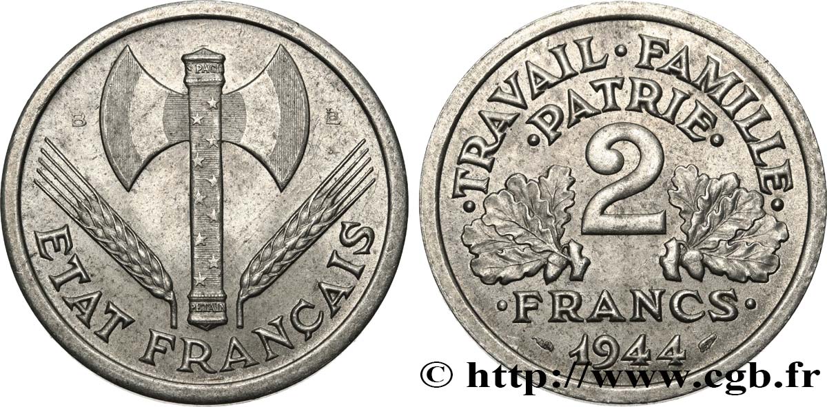 2 francs Francisque 1944 Beaumont-Le-Roger F.270/5 SS53 