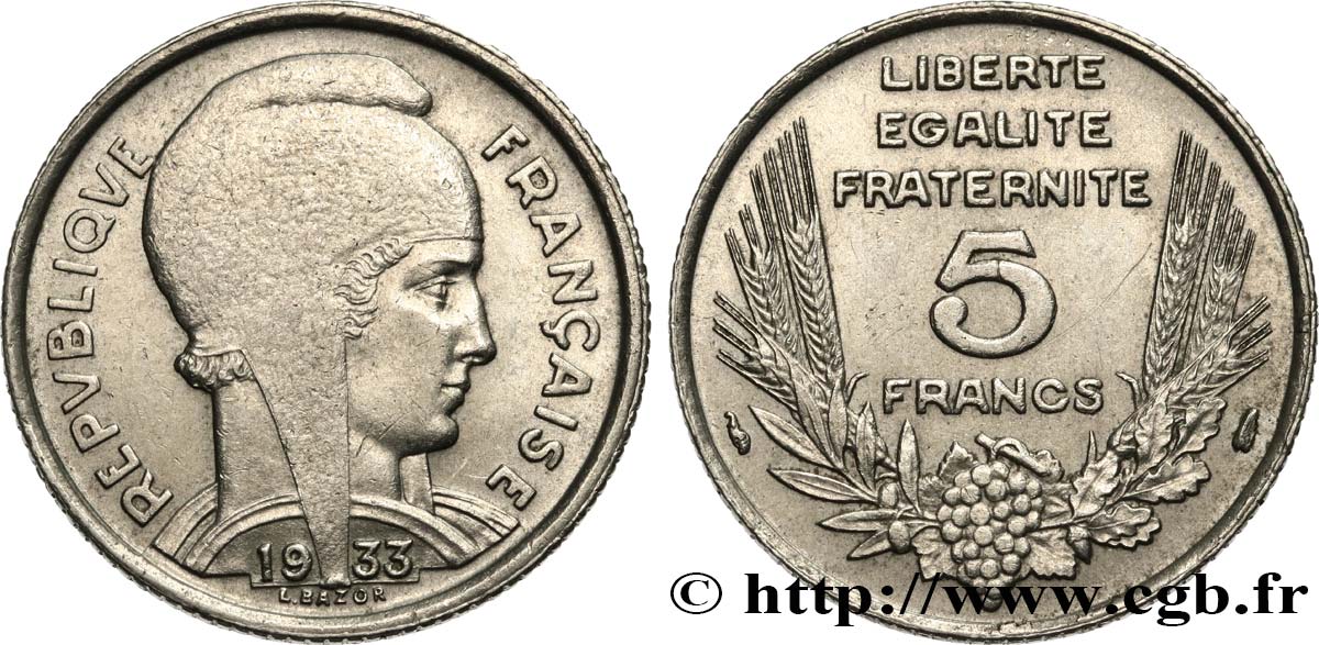 5 francs Bazor 1933  F.335/3 XF 