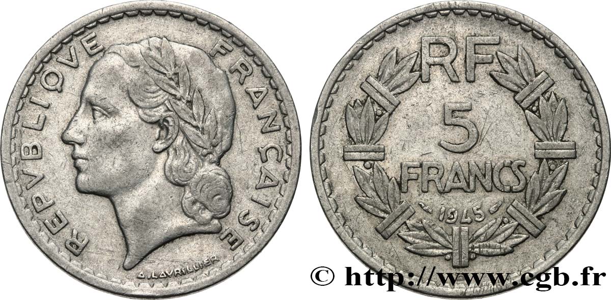 5 francs Lavrillier, aluminium 1945 Beaumont-Le-Roger F.339/4 S25 