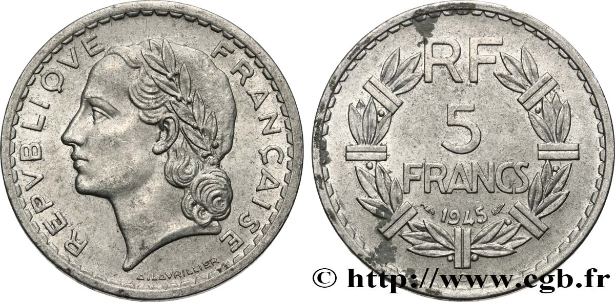 5 francs Lavrillier, aluminium 1945 Castelsarrasin F.339/5 SS 