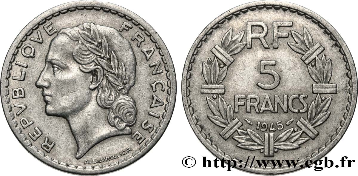 5 francs Lavrillier, aluminium 1945 Castelsarrasin F.339/5 VF 