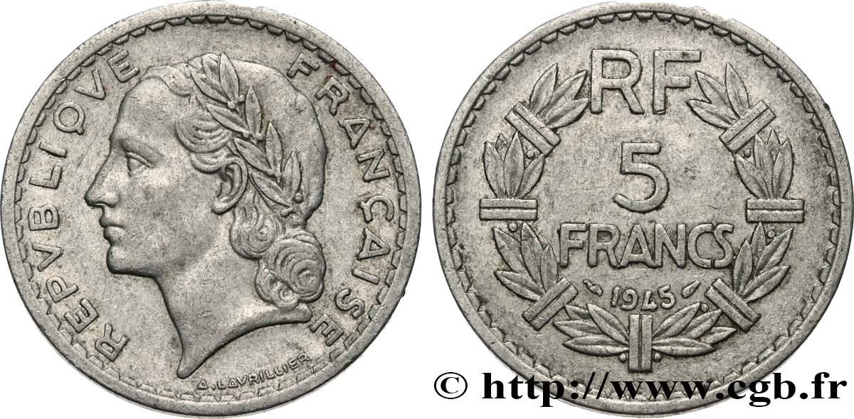 5 francs Lavrillier, aluminium 1945 Castelsarrasin F.339/5 TB35 