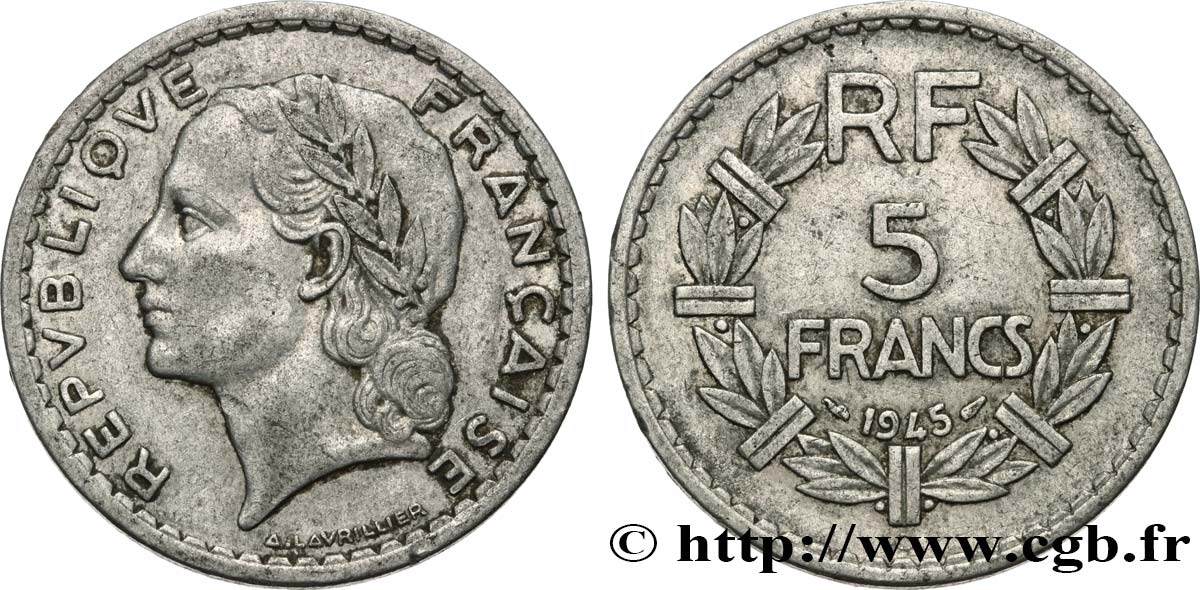 5 francs Lavrillier, aluminium 1945 Castelsarrasin F.339/5 TB30 