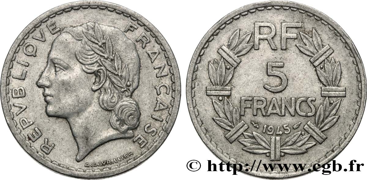 5 francs Lavrillier, aluminium 1945 Castelsarrasin F.339/5 TB+ 