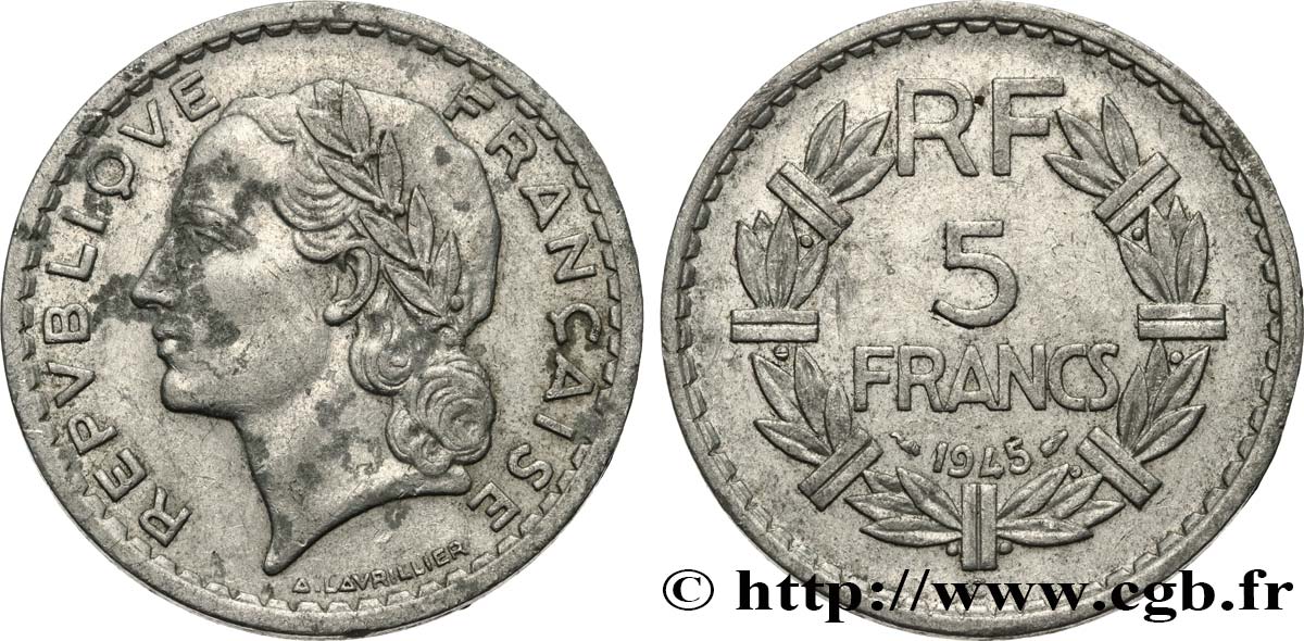 5 francs Lavrillier, aluminium 1945 Castelsarrasin F.339/5 BC+ 