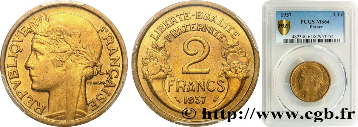 2 francs Morlon 1937  F.268/10 SC64 PCGS