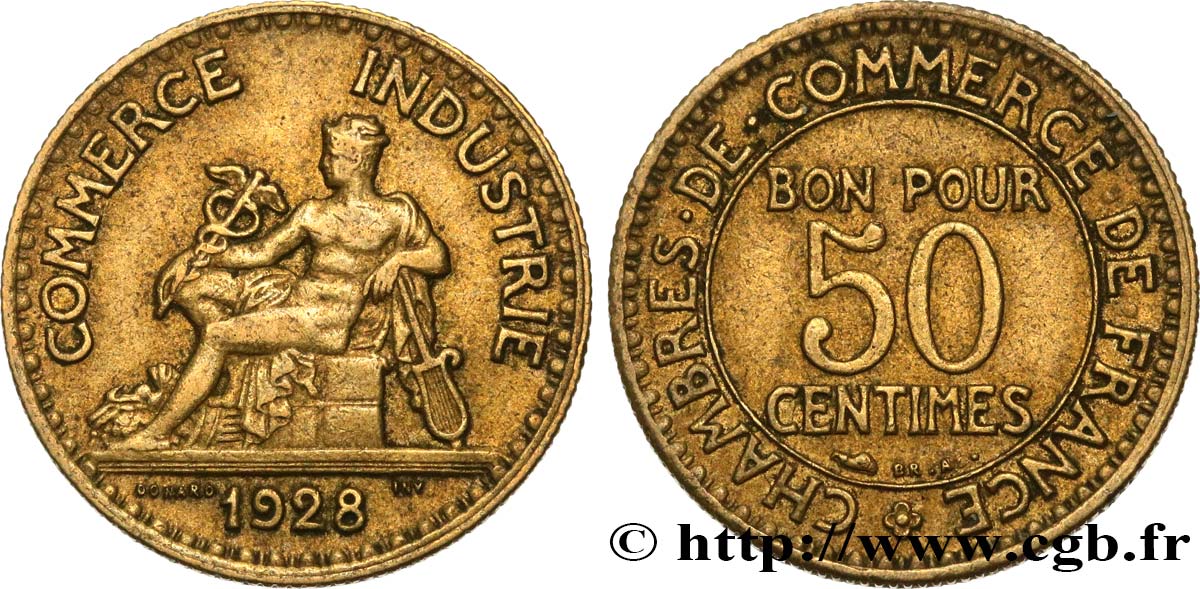 50 centimes Chambres de Commerce 1928 Paris F.191/10 TTB45 
