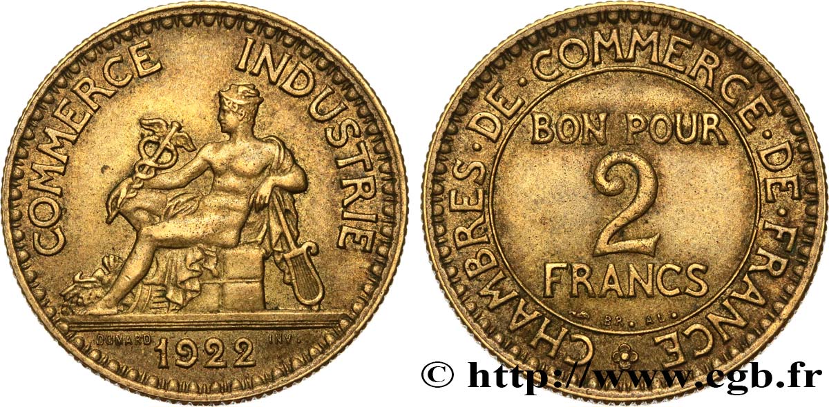 2 francs Chambres de Commerce 1922  F.267/4 AU53 