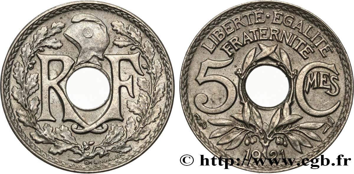 5 centimes Lindauer, petit module 1921 Paris F.122/3 EBC55 