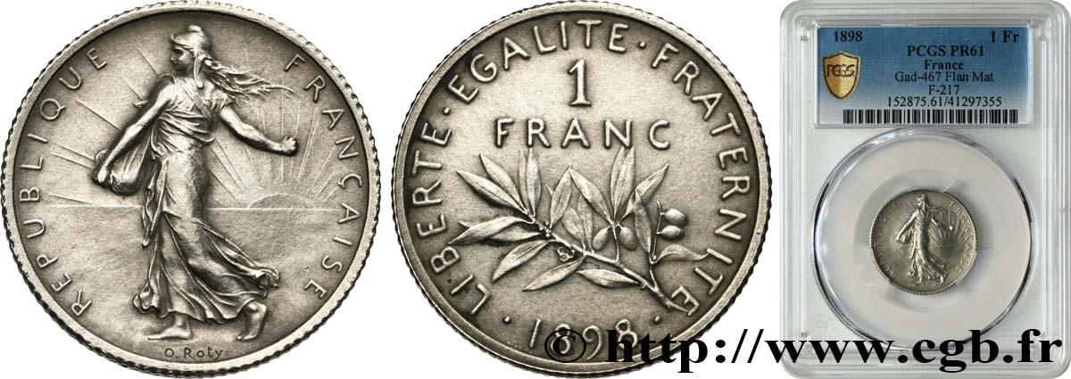 1 franc Semeuse, flan mat, vieil argent 1898 Paris F.217/2 EBC61 PCGS