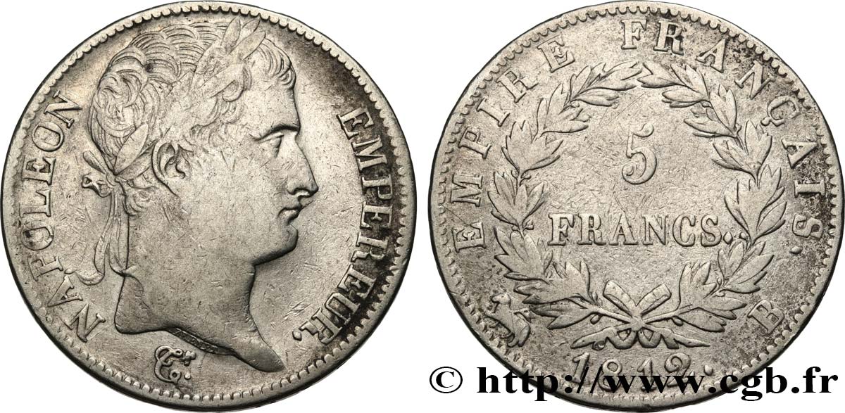 5 francs Napoléon Empereur, Empire français 1812 Rouen F.307/42 TB 