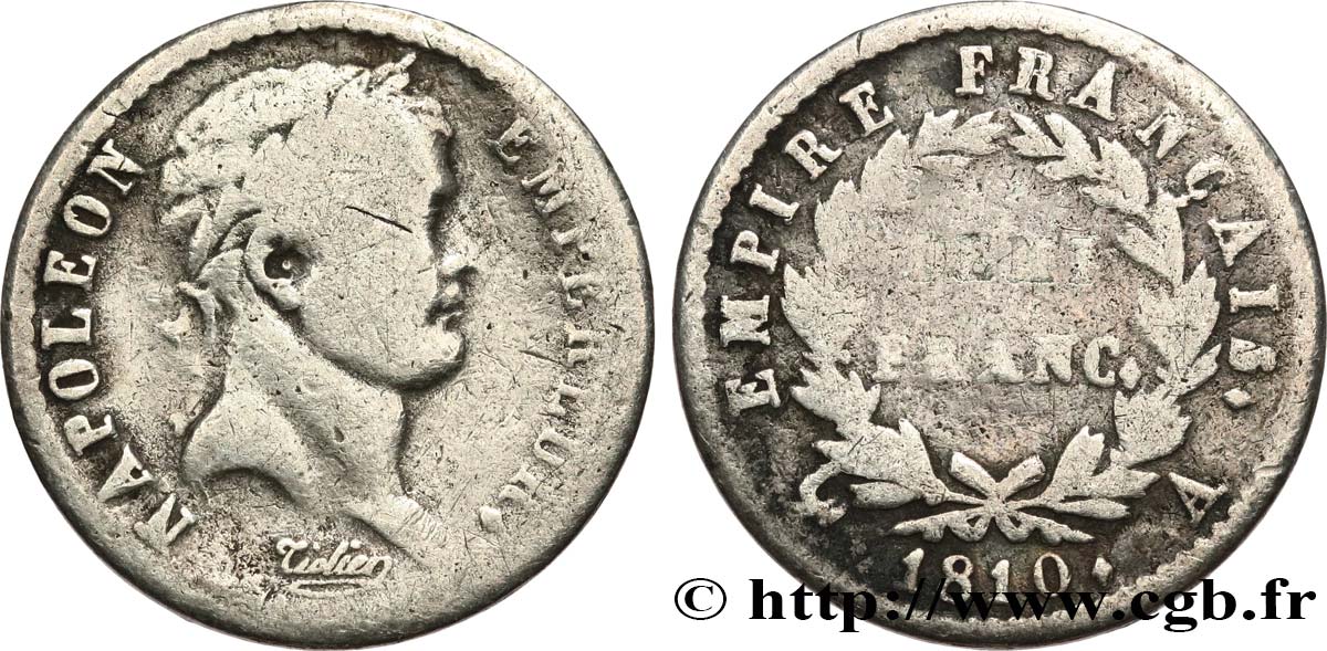 Demi-franc Napoléon Ier tête laurée, Empire français 1810 Paris F.178/10 VG 