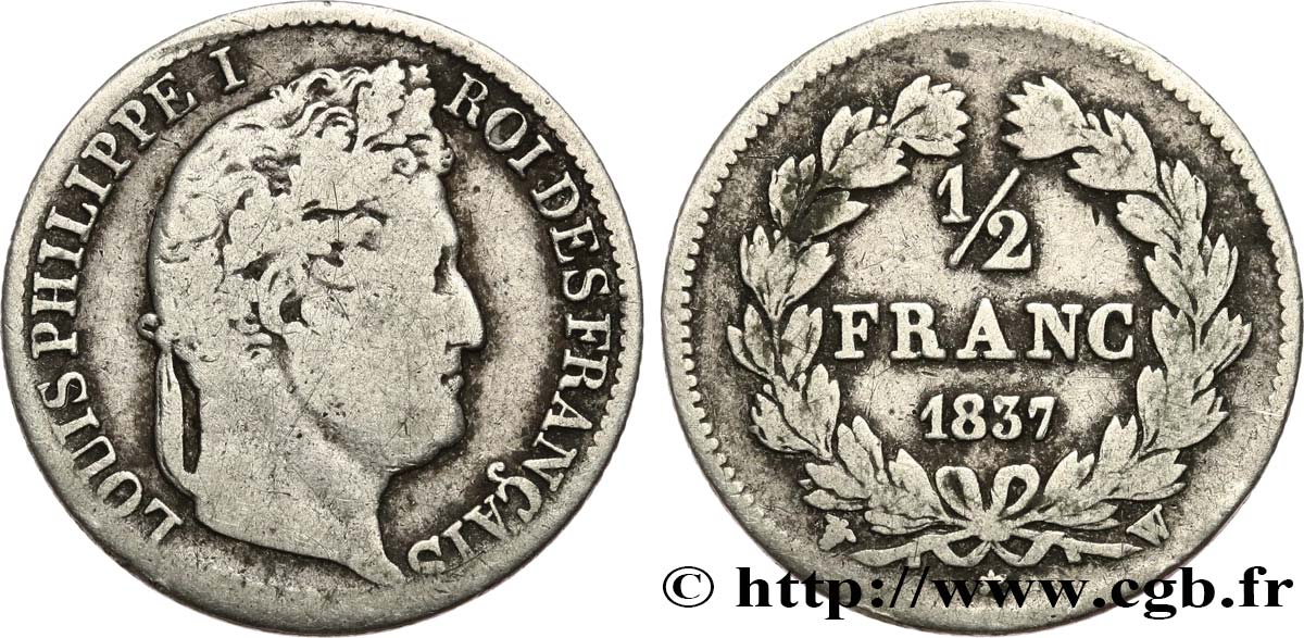 1/2 franc Louis-Philippe 1837 Lille F.182/72 F 